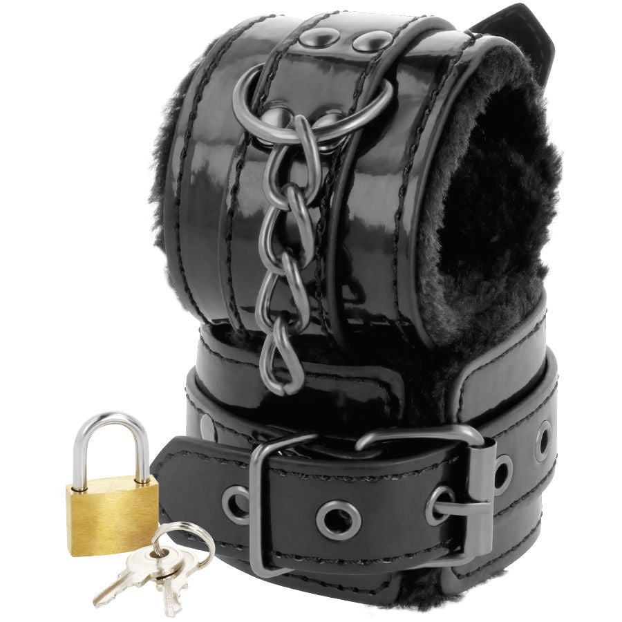DARKNESS - MENOTTES DE CHEVILLE RÉGLABLES EN CUIR NOIR AVEC CADENAS - 7eme ciel