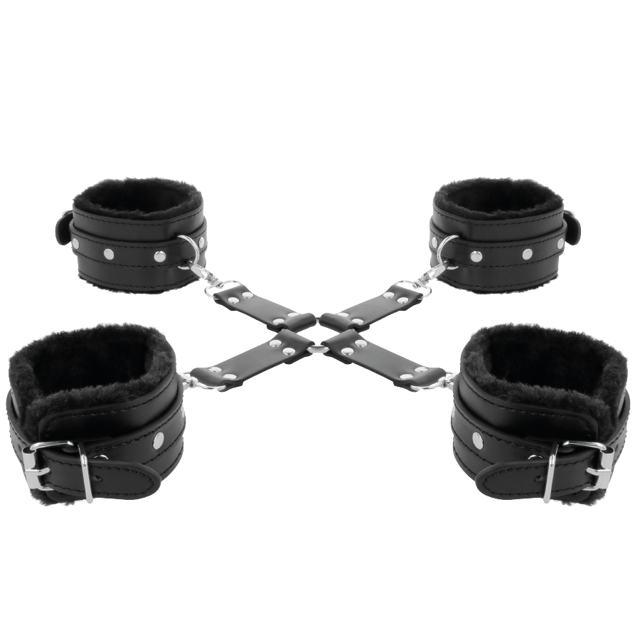 DARKNESS - MENOTTES EN CUIR POUR PIEDS ET MAINS NOIR - 7eme ciel