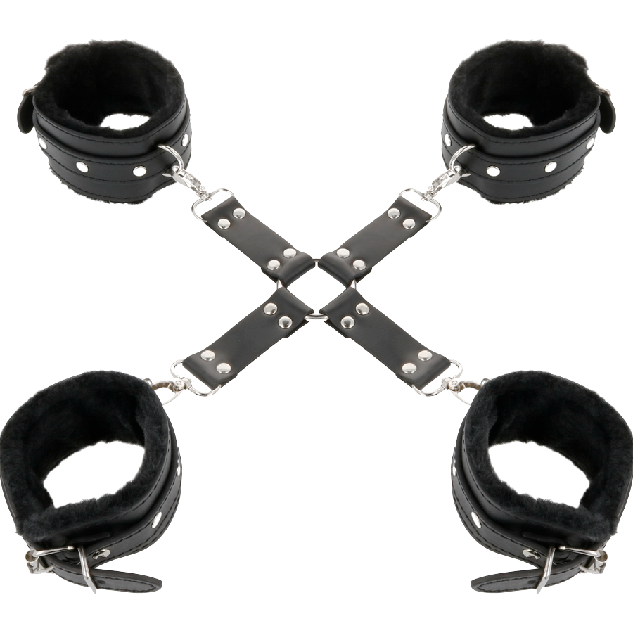 DARKNESS - MENOTTES EN CUIR POUR PIEDS ET MAINS NOIR - 7eme ciel