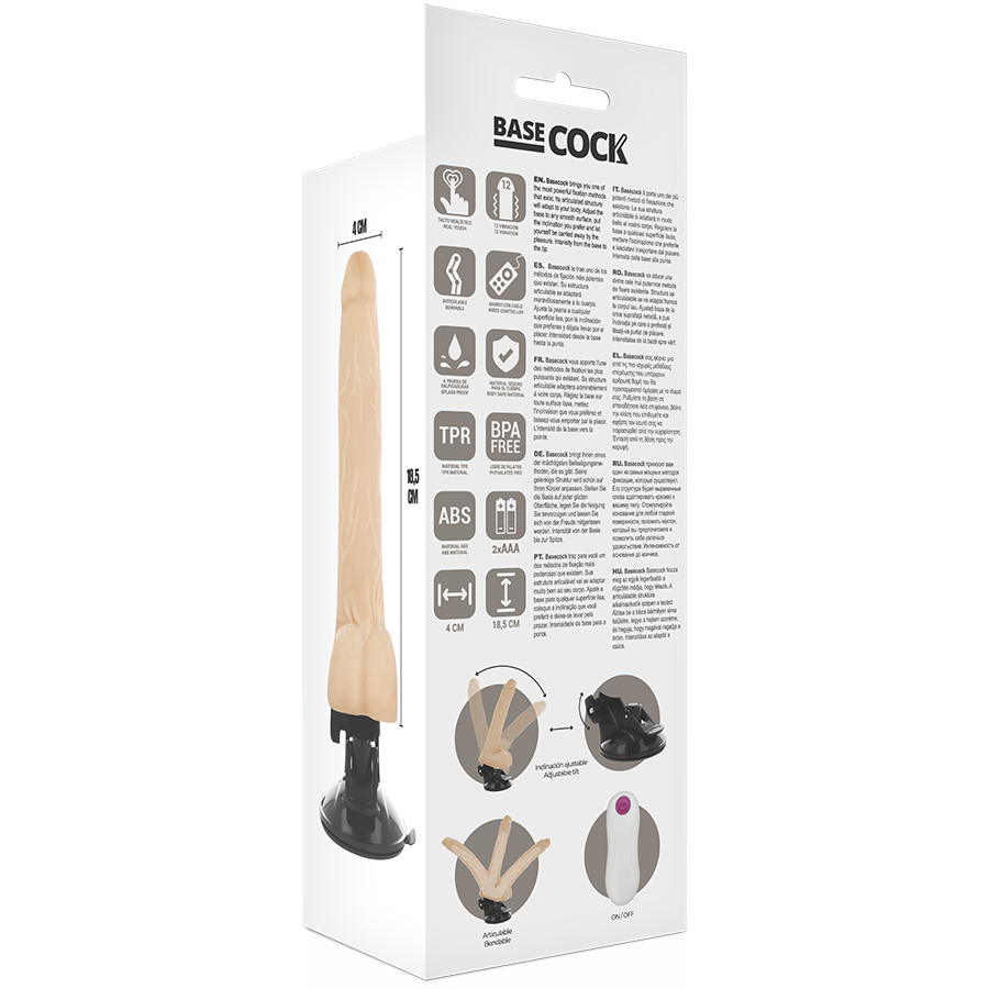 BASECOCK - VIBRATEUR ARTICULABLE TÉLÉCOMMANDE NATUREL 18.5 CM -O- 4 CM - 7eme ciel