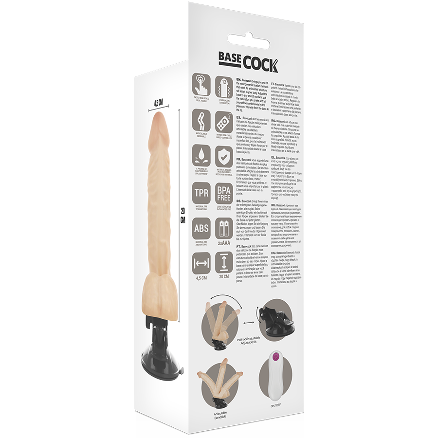 BASECOCK - VIBRATEUR ARTICULABLE TÉLÉCOMMANDE NATUREL 20 CM -O- 4.5 CM - 7eme ciel