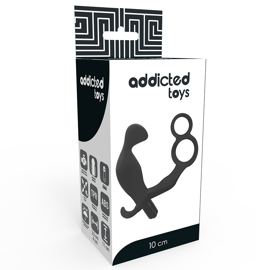 ADDICTED TOYS - PLUG ANAL AVEC DOUBLE ANNEAU PÉNIS ET TESTICULES NOIR - 7eme ciel