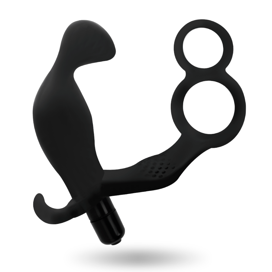 ADDICTED TOYS - PLUG ANAL AVEC DOUBLE ANNEAU PÉNIS ET TESTICULES NOIR - 7eme ciel