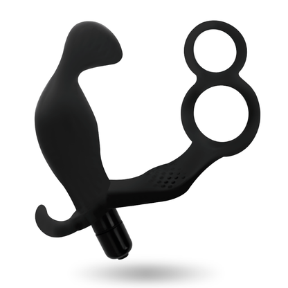 ADDICTED TOYS - PLUG ANAL AVEC DOUBLE ANNEAU PÉNIS ET TESTICULES NOIR - 7eme ciel