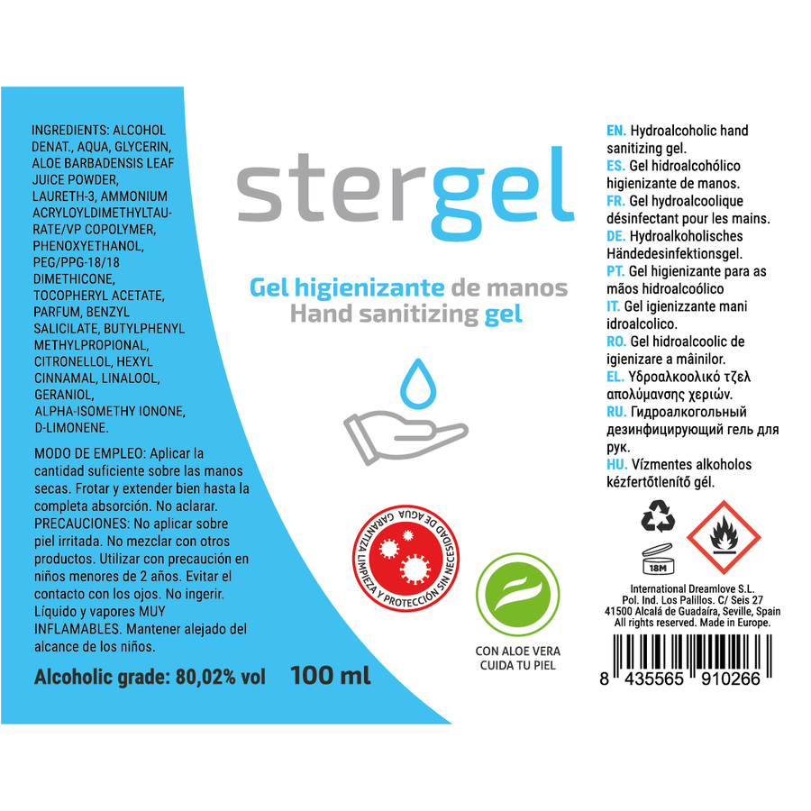 STERGEL - HYDROALCOHOLIC HAND SANITIZING GEL ALOE VERA 100ML - 7eme ciel