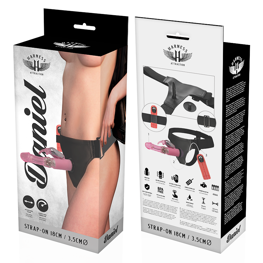 HARNESS ATTRACTION - RNES DANIEL AVEC VIBRATION ET ROTATION 18 CM -O- 3.5 CM - 7eme ciel
