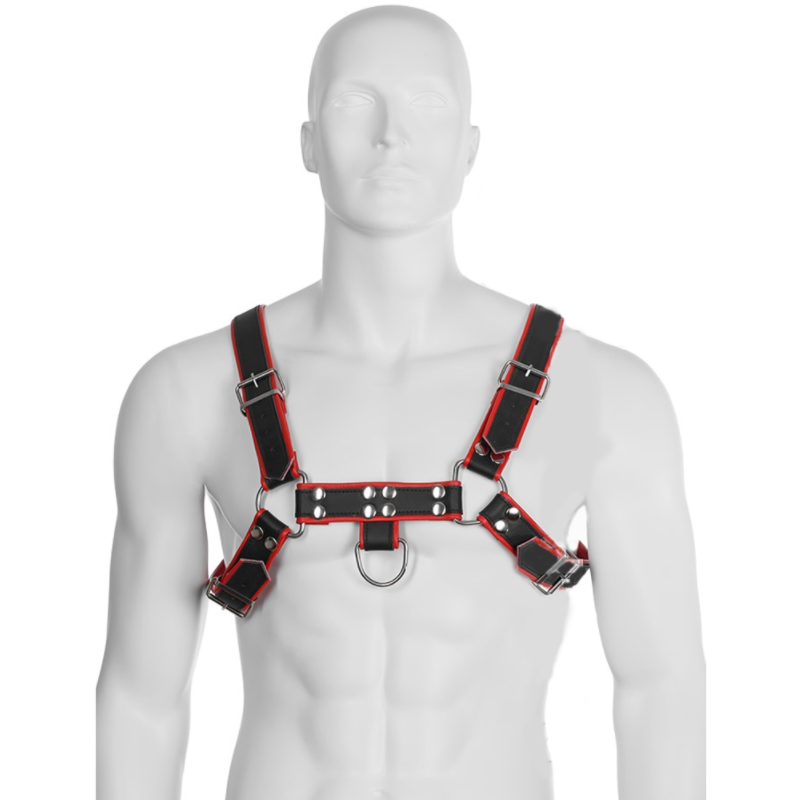 LEATHER BODY - HARNAIS CHAÎNE III NOIR / ROUGE - 7eme ciel