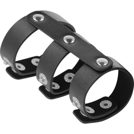 DARKNESS - DOUBLE ANNEAU DE PÉNIS ET TESTICULES EN CUIR RÉGLABLE - 7eme ciel