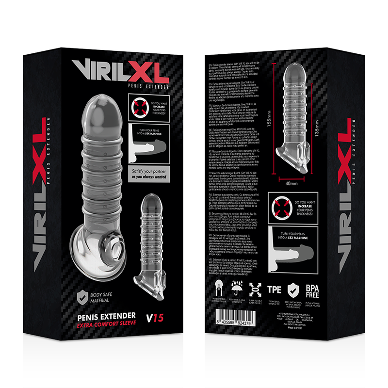 VIRILXL - EXTENSION DE PÉNIS ET GAINE V15 TRANSPARENTE - 7eme ciel