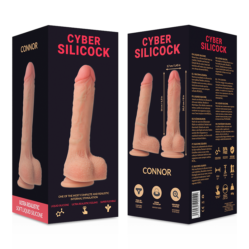 CYBER SILICOCK - STRAP-ON CONNOR SILICONE LIQUIDE AVEC 3 ANNEAUX GRATUITS 20.5 CM -O- 3.7 CM - 7eme ciel