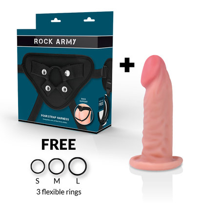 ROCKARMY - HARNAIS + GODE RÉALISTE TIGRE DOUBLE DENSITÉ 14 CM -O- 4.46 CM