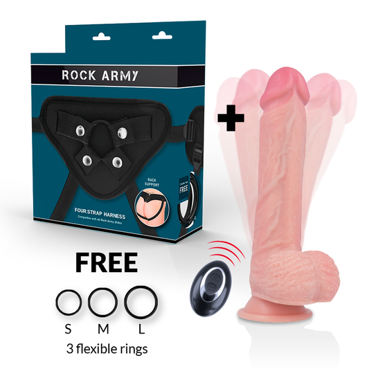 ROCKARMY - HARNAIS + VIBRATEUR SILICONE LIQUIDE PREMIUM TÉLÉCOMMANDE APACHE 20.5 CM -O- 4.62 CM - 7eme ciel