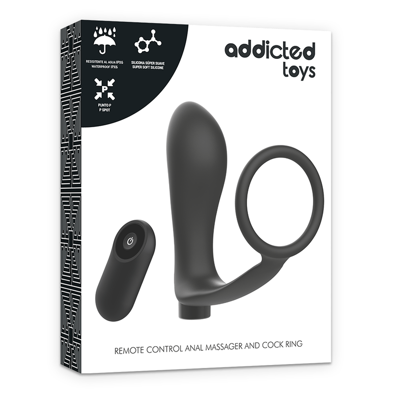 ADDICTED TOYS - ANNEAU PÉNIS AVEC TÉLÉCOMMANDE PLUG ANAL NOIR RECHARGEABLE - 7eme ciel