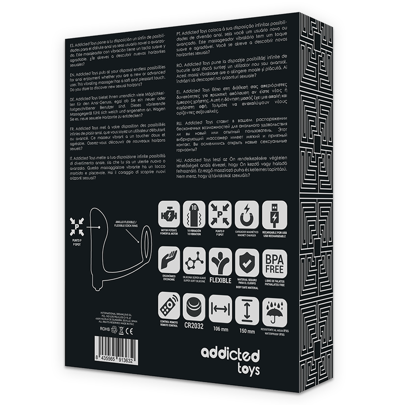 ADDICTED TOYS - ANNEAU PÉNIS AVEC TÉLÉCOMMANDE PLUG ANAL NOIR RECHARGEABLE - 7eme ciel