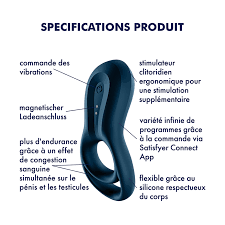 SATISFYER - APPLICATION EPIC DUO RING VIBRATOR BLEU