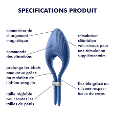 SATISFYER - VIBRATEUR ANNEAU DUELIST BLEU - 7eme ciel